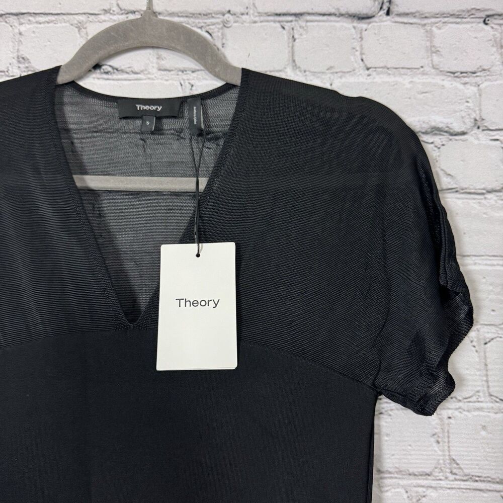 NWT Theory Kimono Illusion Fitted Dress in Black Glossed Women Size Small S LBD - Picture 10 of 16